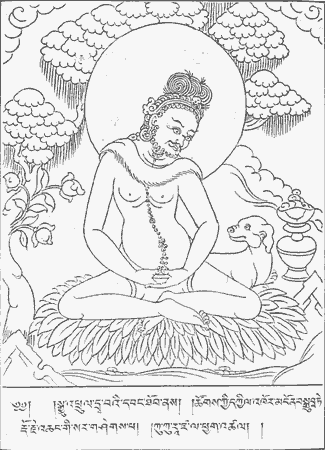 The Buddhist adept Kukuraja and his dog, from http://www.keithdowman.net/art/nyingmaicons/ni17.htm